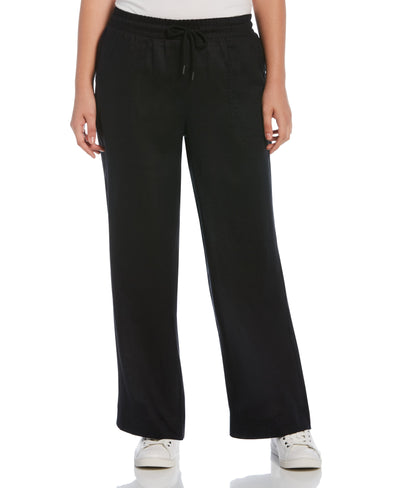 Wide Leg Drawstring Linen Pants (Black) 