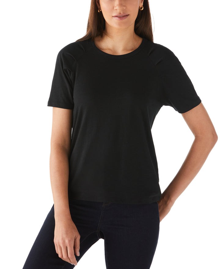 Pleated Raglan Sleeve Tee (Black)