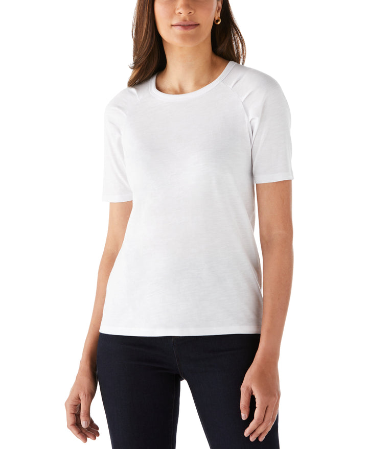 Pleated Raglan Sleeve Tee (White)