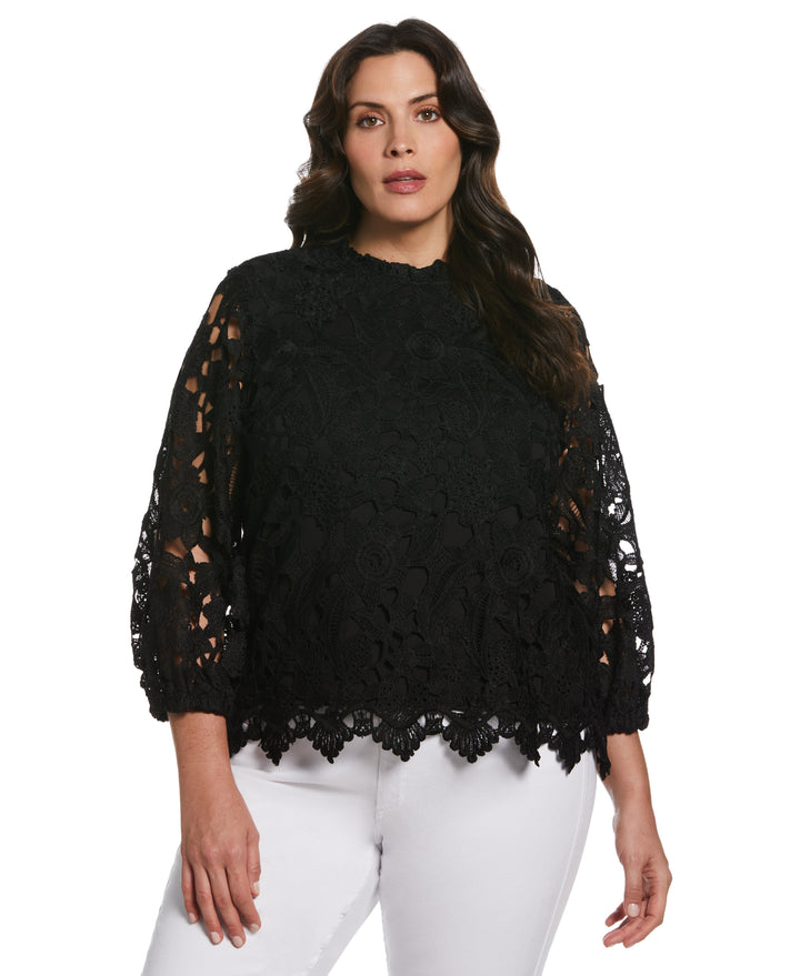 3/4 Sleeve Lace Top (Black) 
