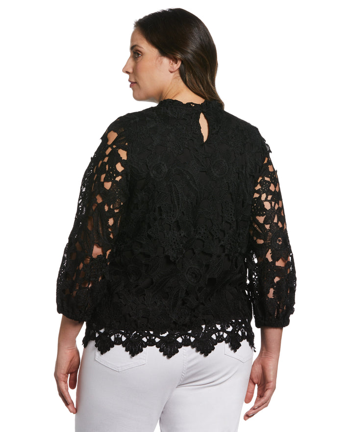 3/4 Sleeve Lace Top (Black) 