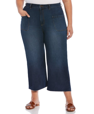 Cropped Wide Leg Denim Pant (Steel Wash) 