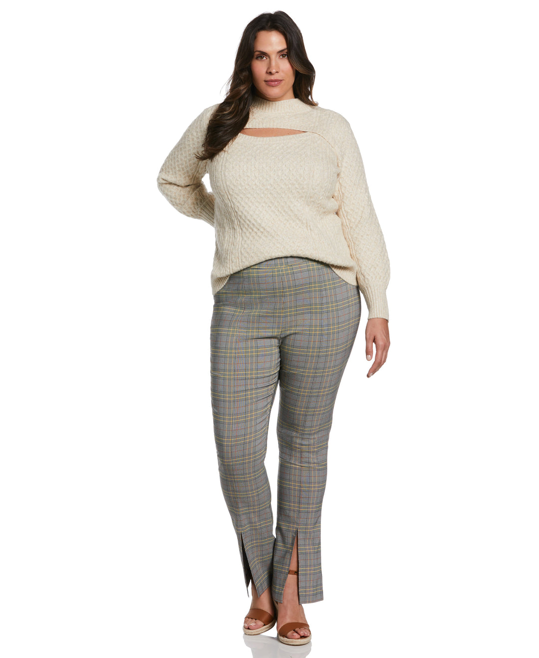 Cut-Out Cable Knit Sweater (Wheat Heather) 