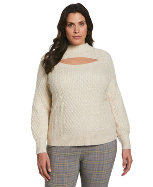 Cut-Out Cable Knit Sweater (Wheat Heather) 