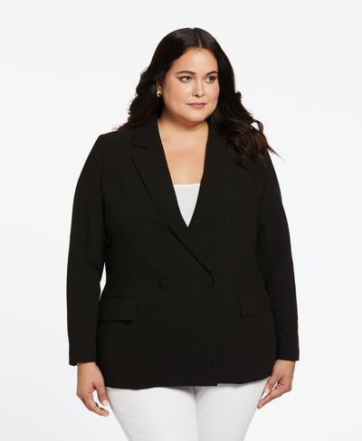 Plus Size Double Breasted Gabardine Blazer (Black) 