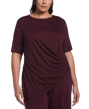Drape Front Knit Elbow Sleeve Top (Winetasting) 