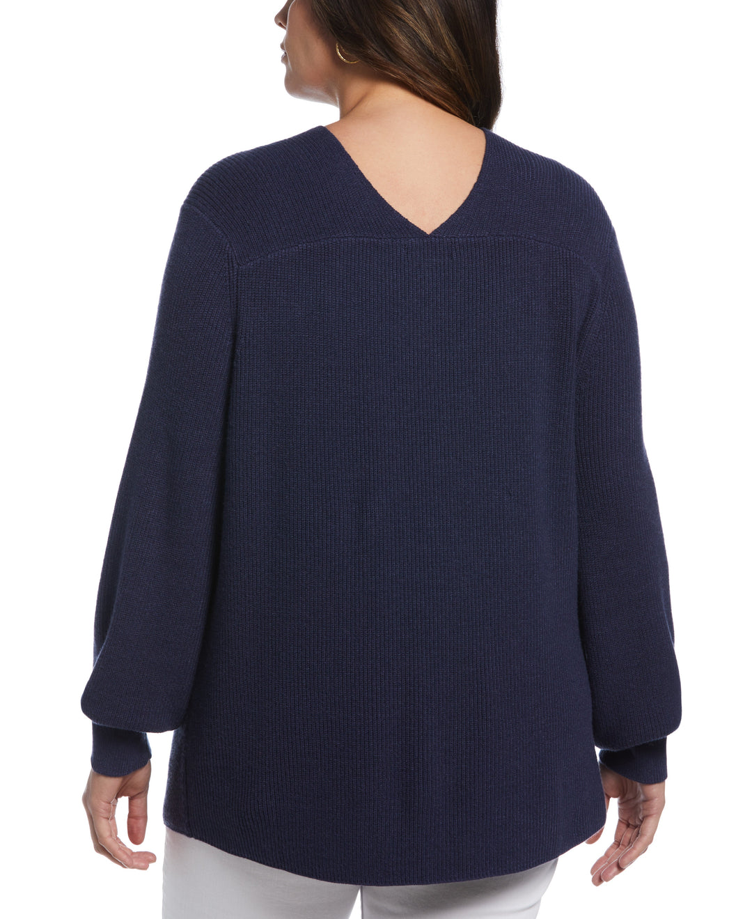 Essential Ribbed V-Neck Sweater (Peacoat Heather) 