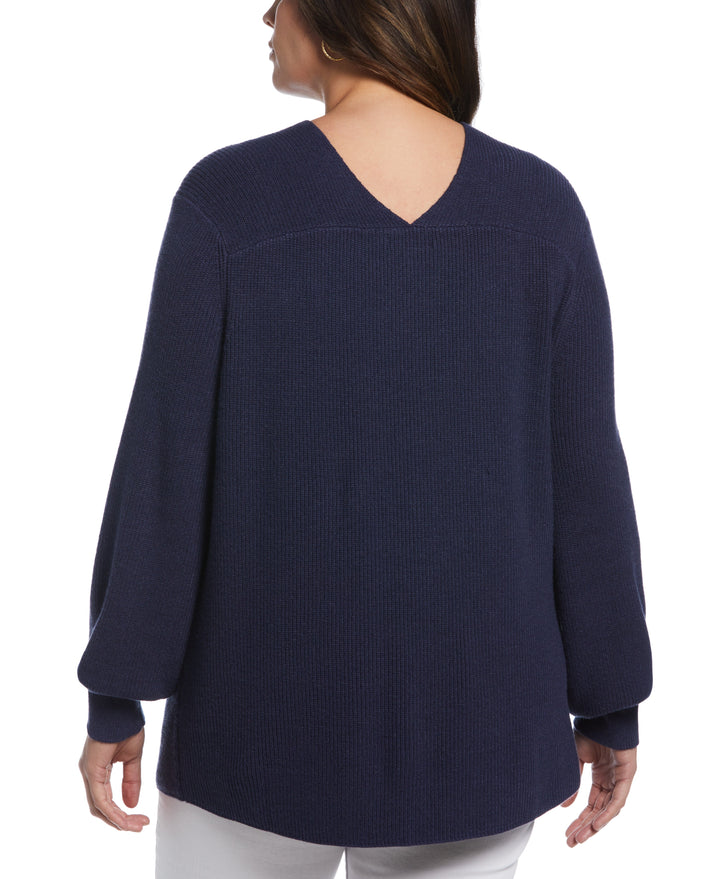 Essential Ribbed V-Neck Sweater (Peacoat Heather) 