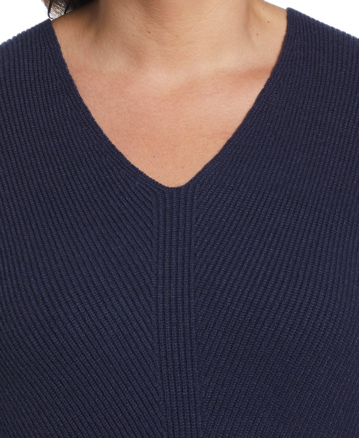 Essential Ribbed V-Neck Sweater (Peacoat Heather) 