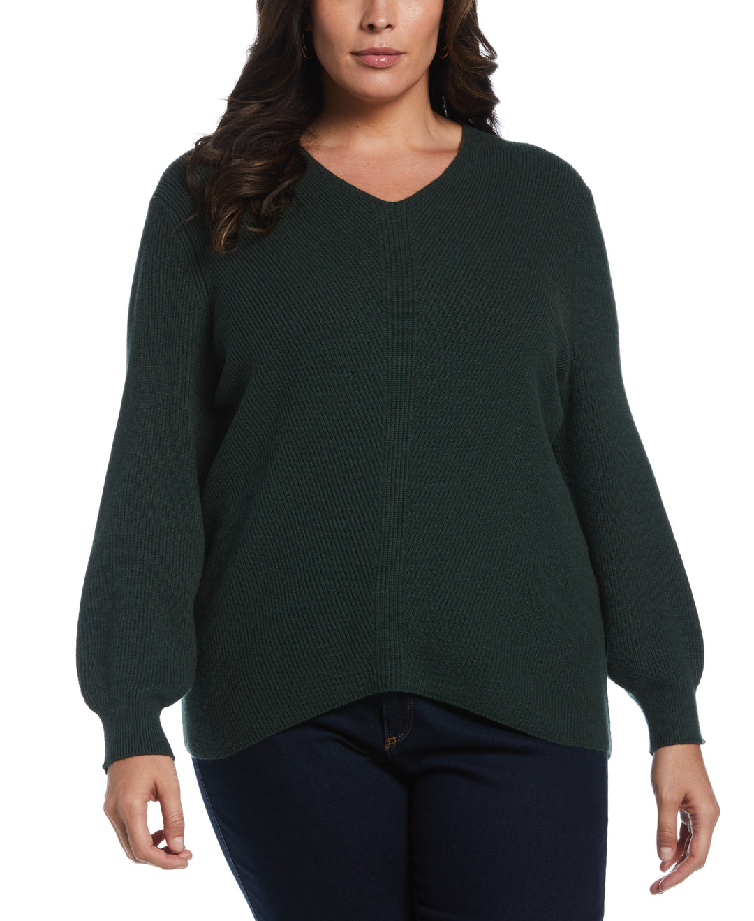 Essential Ribbed V-Neck Sweater (Envy) 