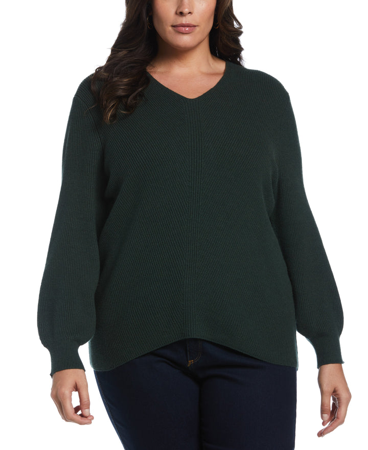 Essential Ribbed V-Neck Sweater (Envy) 