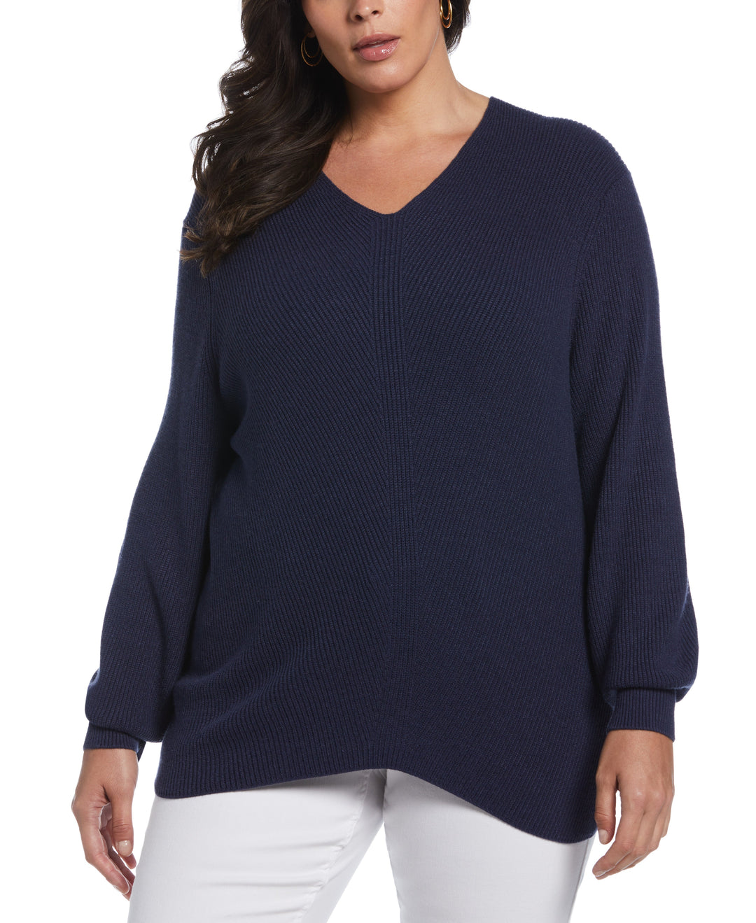 Essential Ribbed V-Neck Sweater (Peacoat Heather) 