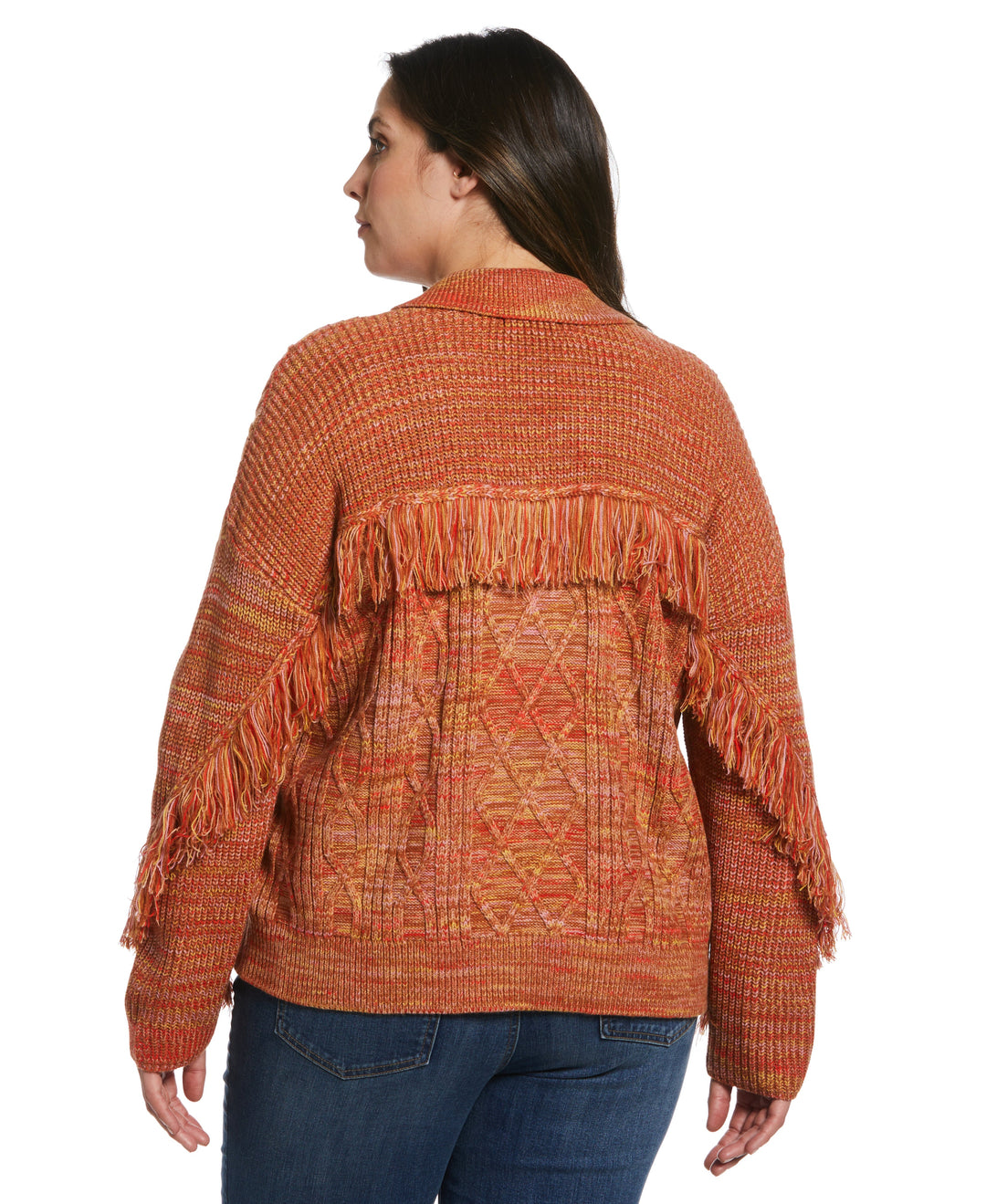 Fringe Trim Polo Sweater (Orange Rust) 