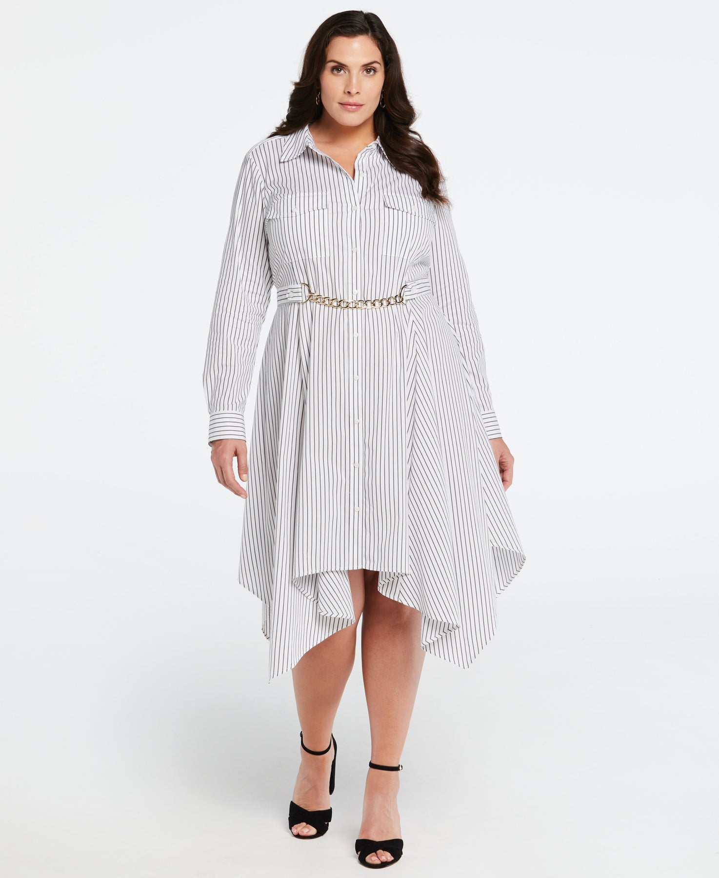 Ella Rafaella Plus Size Handkerchief Dress With Chain Belt - Black - Size 3X Ella Rafaella Plus Size Handkerchief Dress With Chain Belt - Black - Size 3X