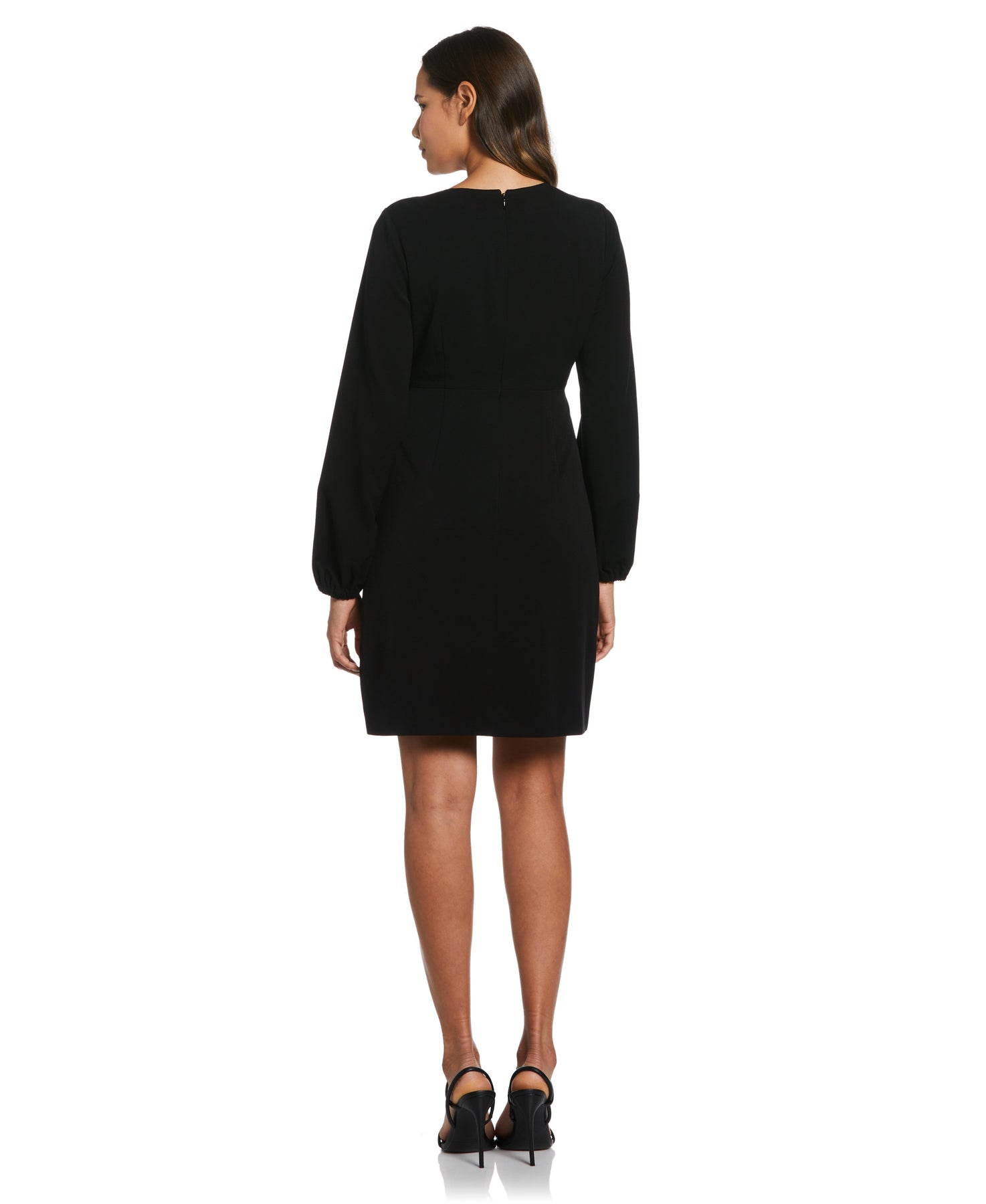 Ella Rafaella Plus Size Jewel Button Surplice Long Sleeve Dress - Black