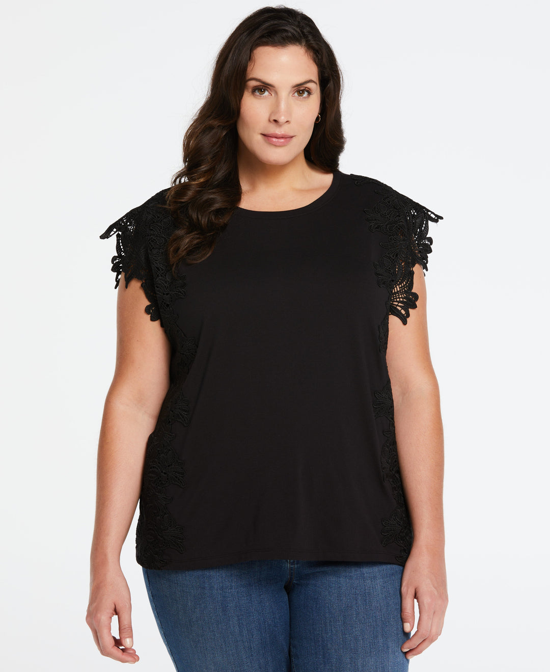 Knit Top with Lace Detail (Black) 