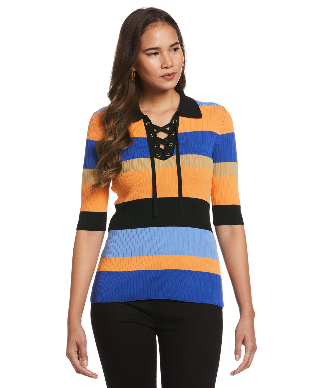 Lace-Up Polo Sweater (Dazzling Blue) 