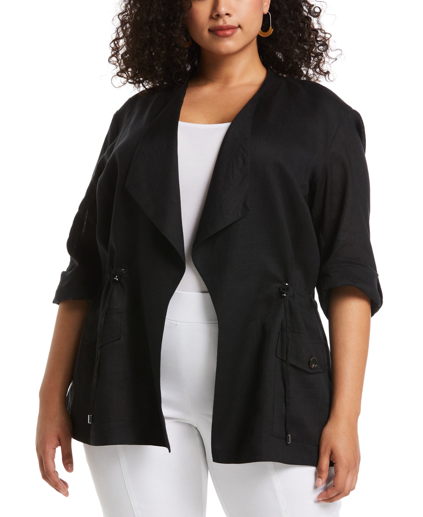 Women's Modern Fit Linen Drape Front Jacket