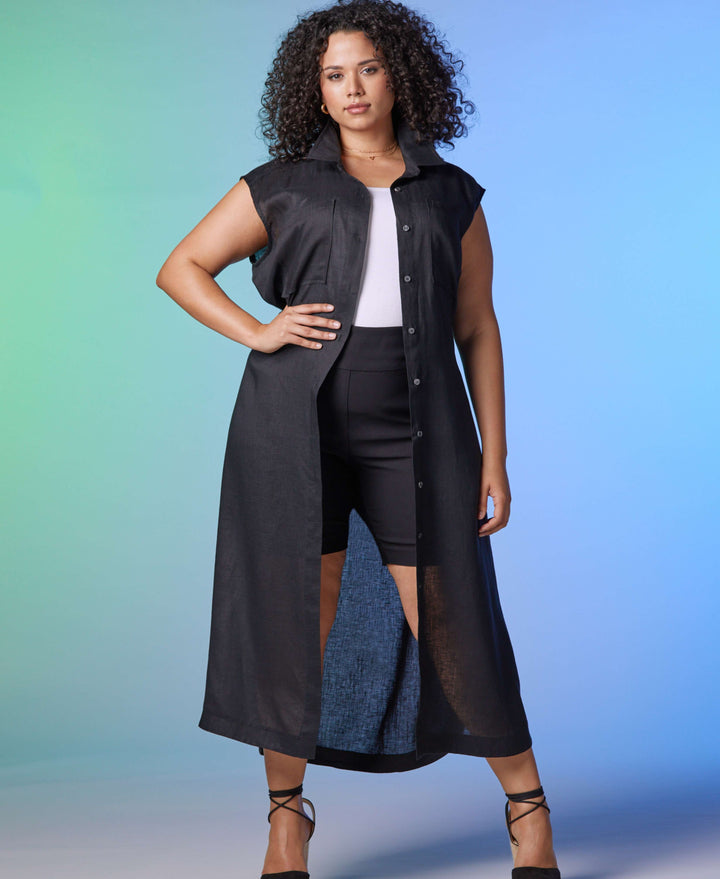 Stripe Linen Shirtdress (Black) 