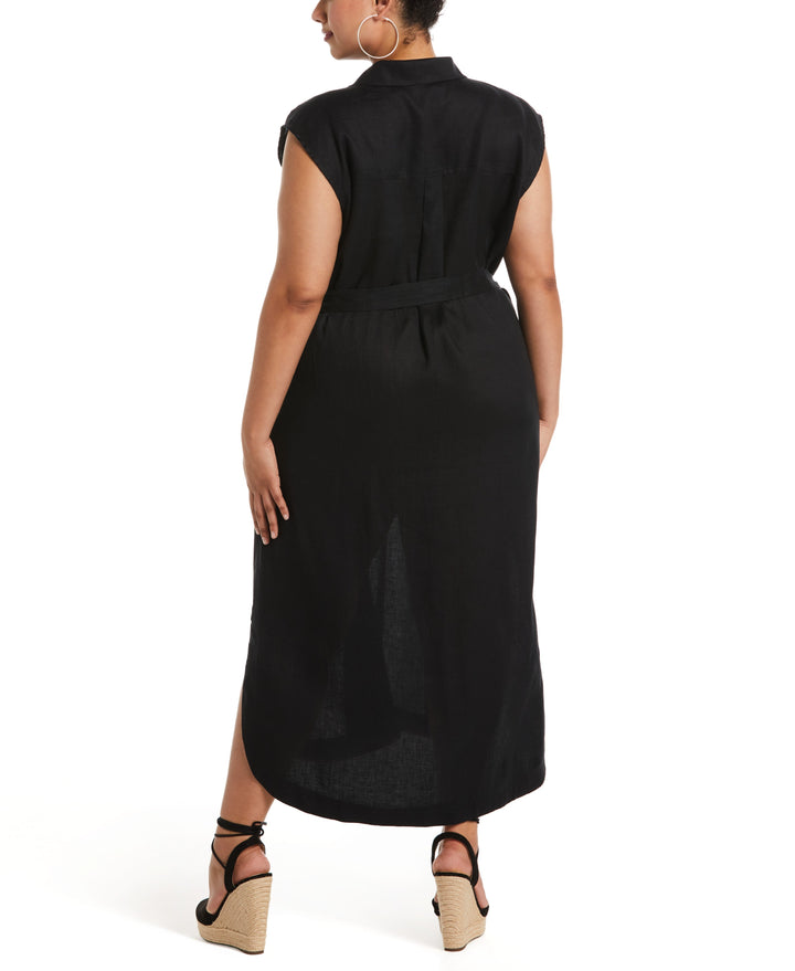 Stripe Linen Shirtdress (Black) 