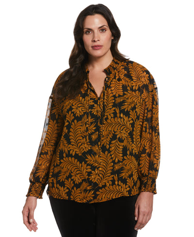 Metallic Leaves Print Blouse (Black) 