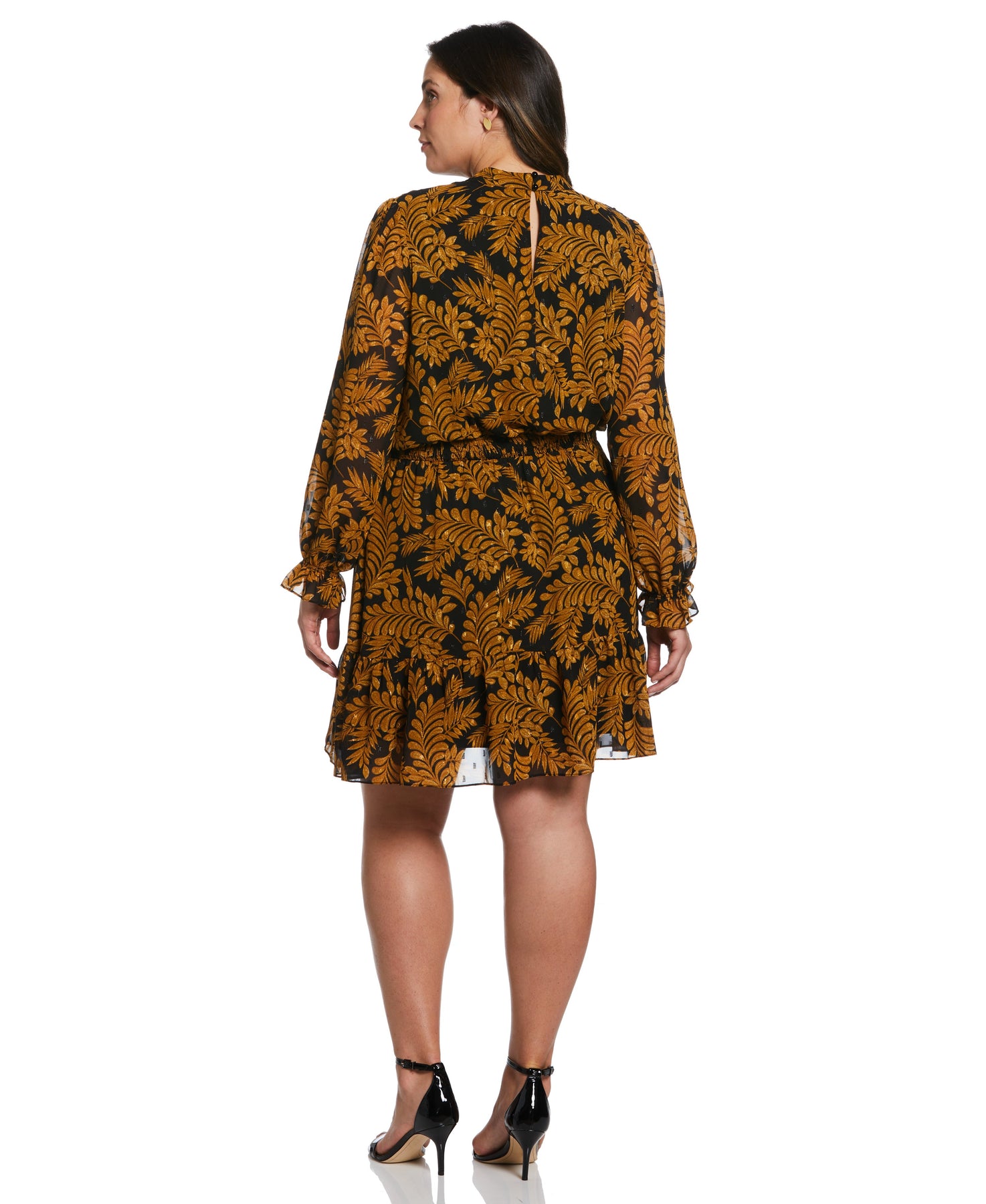 Ella by Rafaella Women's Plus Size Metallic Leaves Print Dress in Black, Size 3X, Patterned, Polyester/Metallic Ella by Rafaella Women's Plus Size Metallic Leaves Print Dress in Black, Size 3X, Patterned, Polyester/Metallic