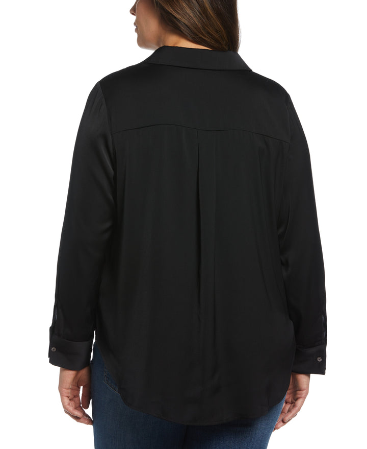 Notch Collar Silk Blouse (Black) 