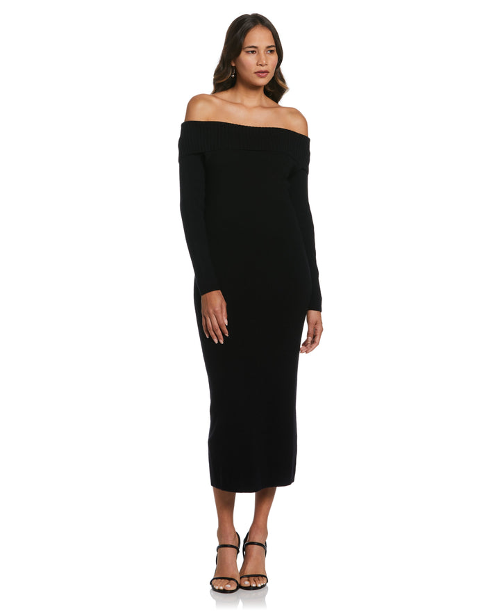 Off-the-Shoulder Sweater Dress (Black) 