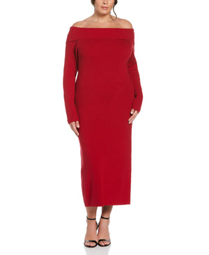 Off-the-Shoulder Sweater Dress (Ruby) 