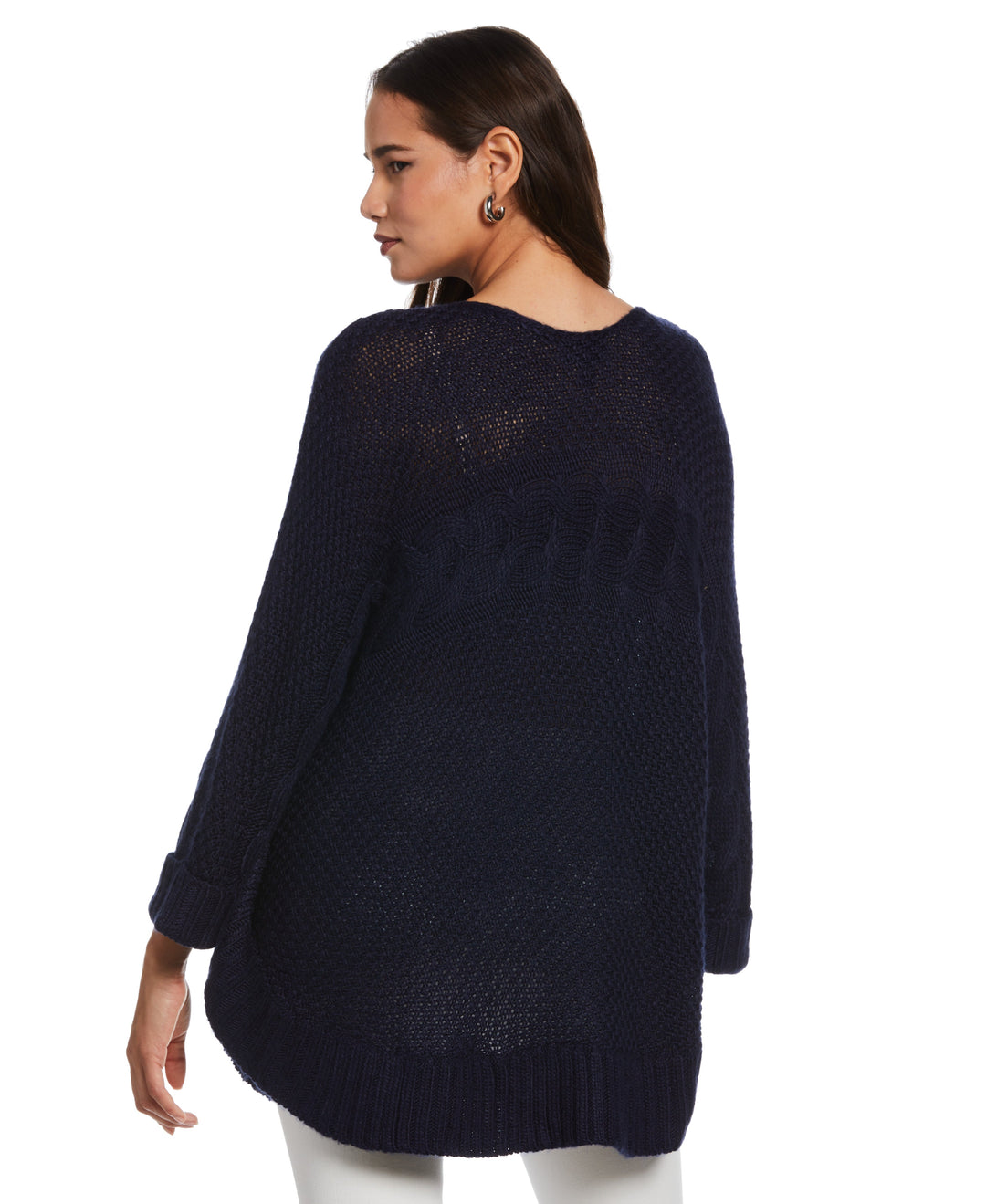 Oversized Poncho Cable Knit Sweater (Peacoat) 