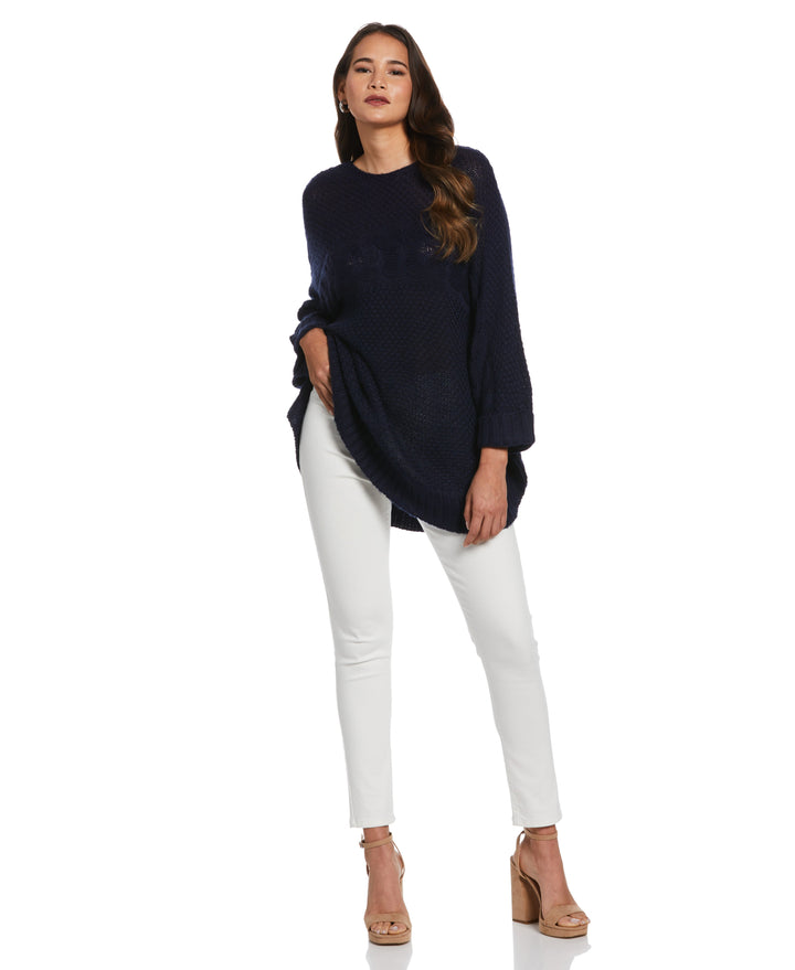 Oversized Poncho Cable Knit Sweater (Peacoat) 