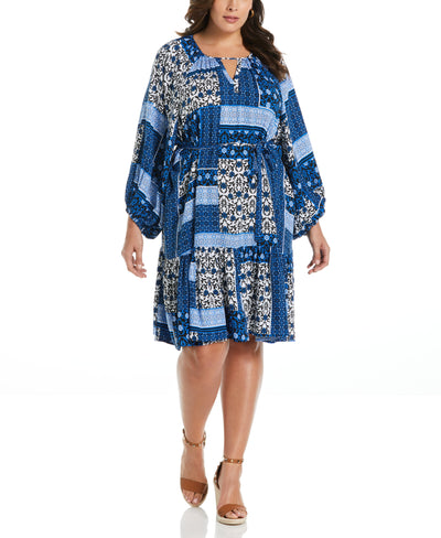 Paisley Print Flounce Dress with Self Fabric Tie (Princess Blue) 