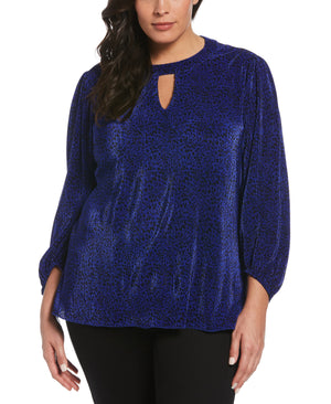 Pebble Leopard Print Pleated Knit Keyhole Top (Spectrum Blue) 