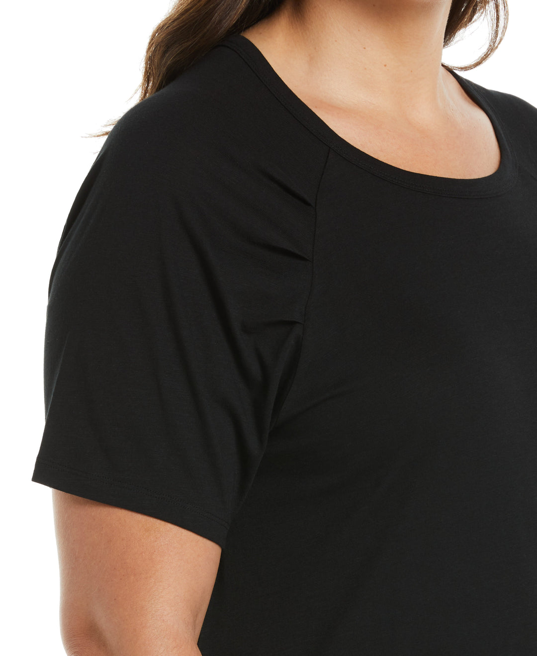 Pleated Raglan Sleeve Tee (Black) 