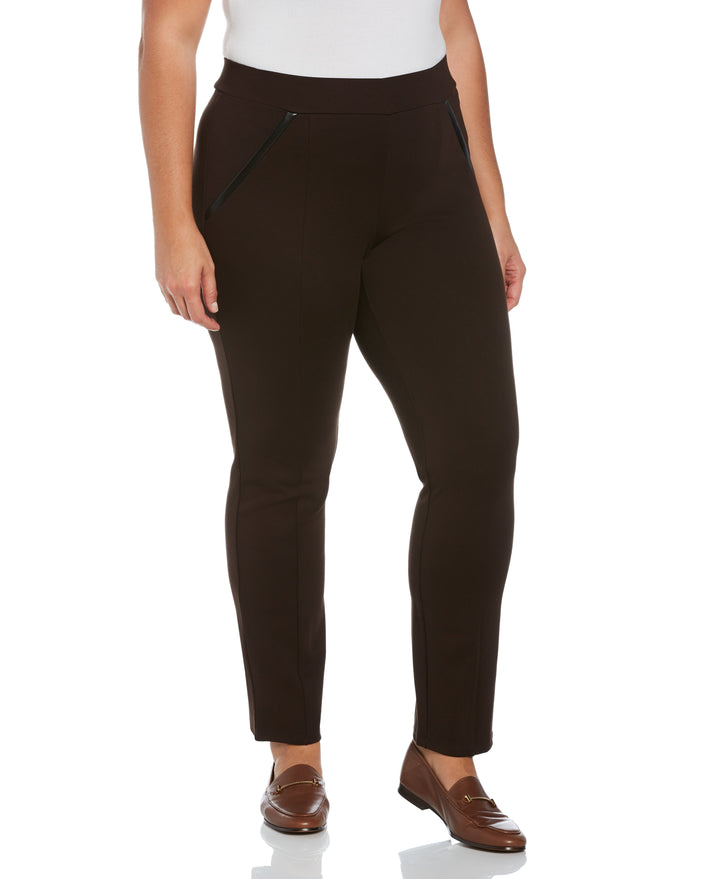 PLUS PONTE KNIT SLIM LEG PANT - COMFORT FIT (Dark Chocolate) 