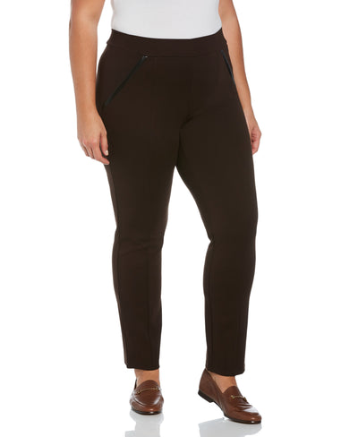 PLUS PONTE KNIT SLIM LEG PANT - COMFORT FIT (Dark Chocolate) 