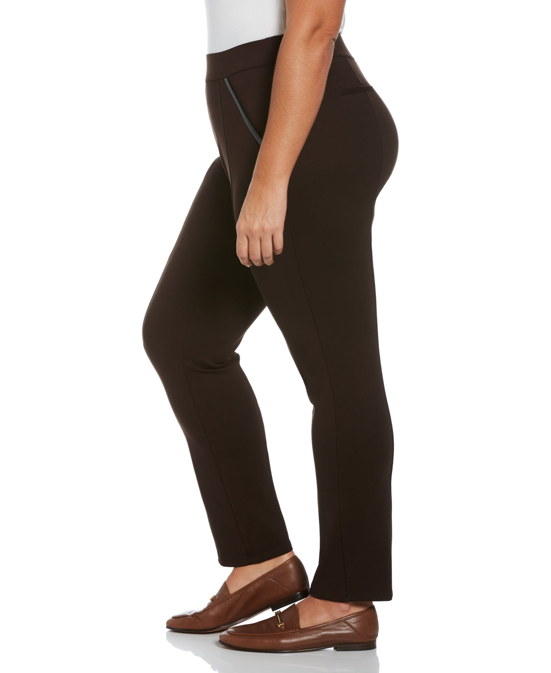 PLUS PONTE KNIT SLIM LEG PANT - COMFORT FIT (Dark Chocolate) 