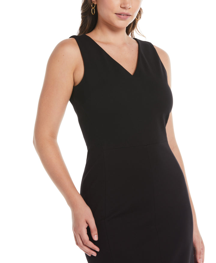 Gabardine V-Neck Shift Dress (Black)