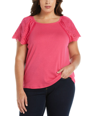 Rib Knit Eyelet Sleeve Tee (Innuendo) 