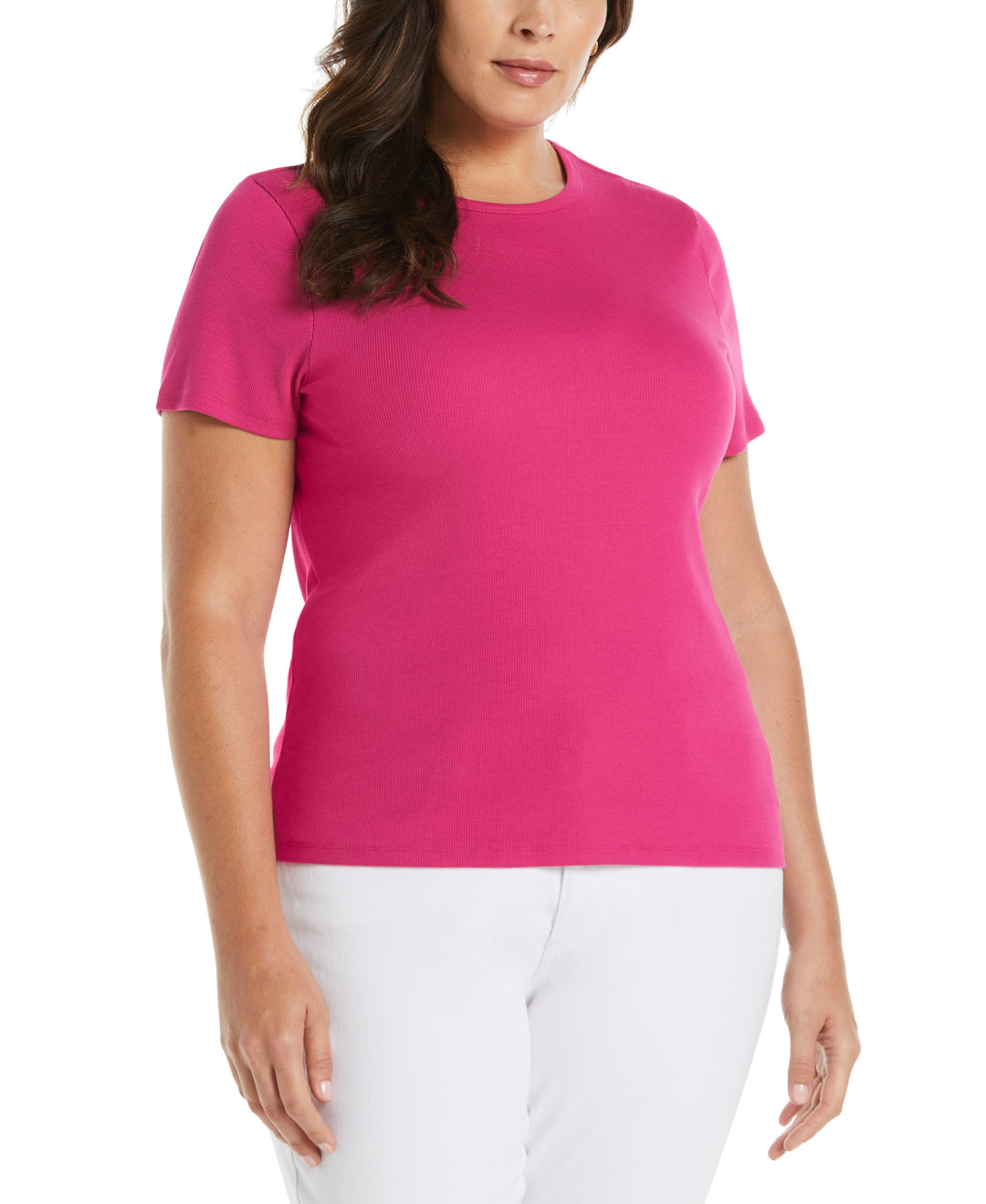 Ribbed Crew Neck Tee (Cosmo Pink) 
