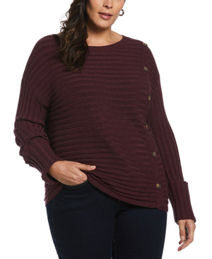 Ribbed Sweater with Button Detail (Winetasting Heather) 