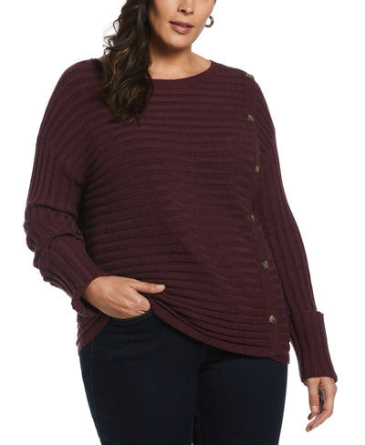 Ribbed Sweater with Button Detail (Winetasting Heather) 