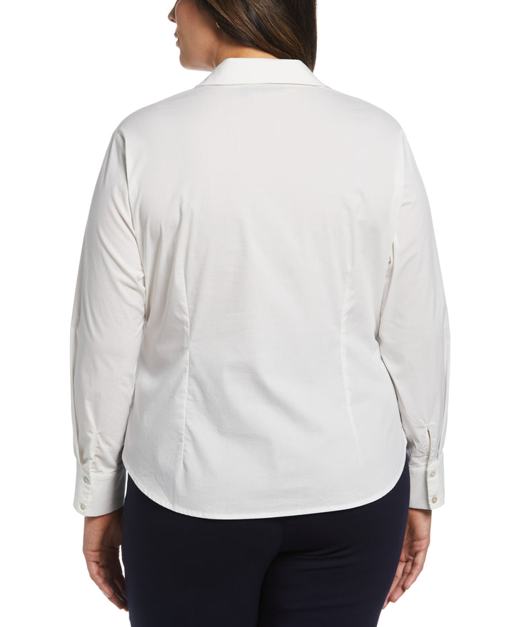 Plus Size Ruched Front Poplin Shirt (White) 