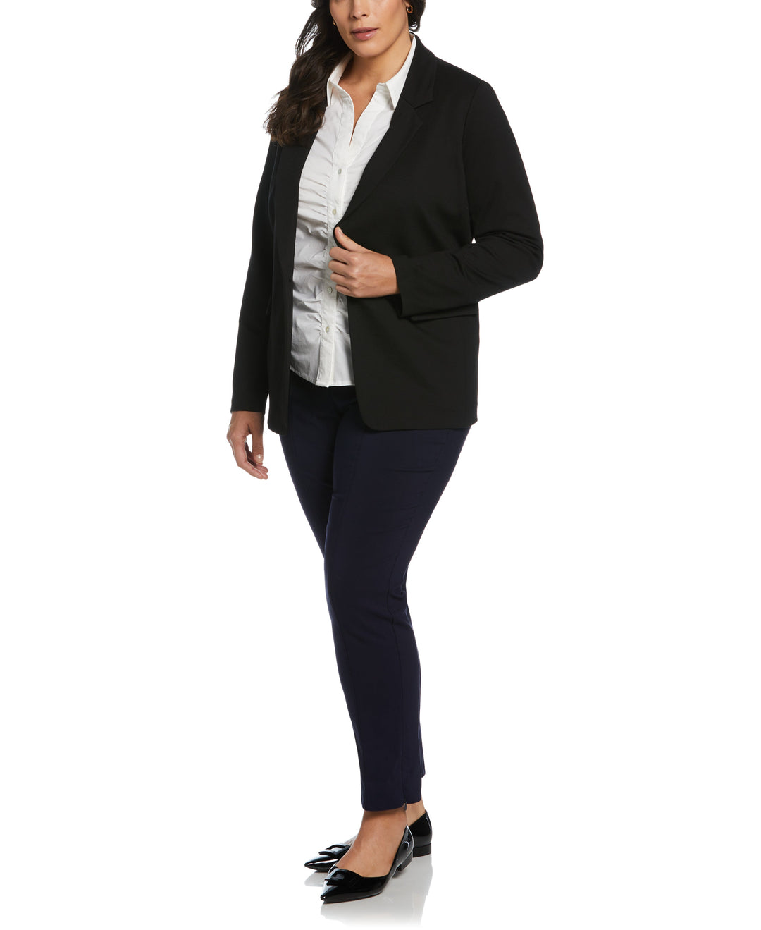 Plus Size Ruched Front Poplin Shirt (White) 