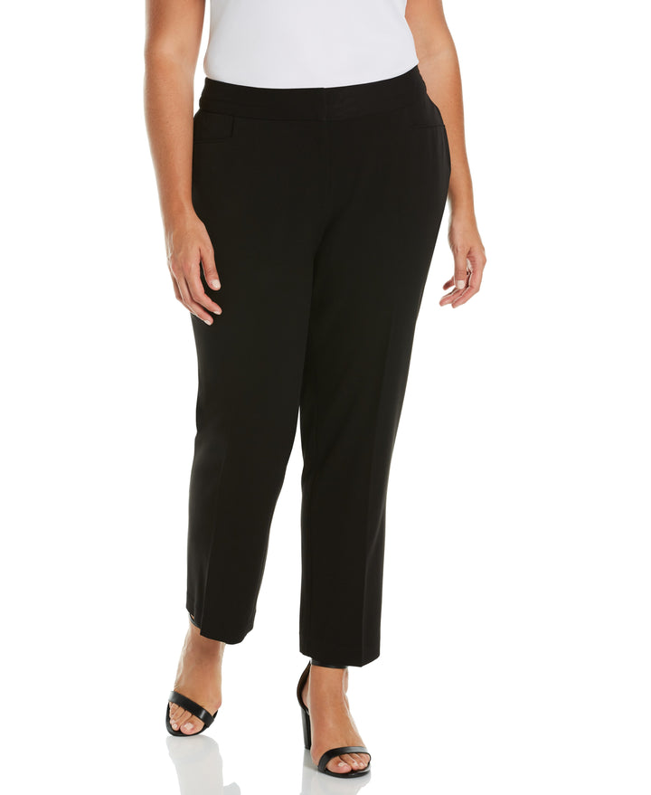 PLUS SLIM LEG STRETCH GABARDINE PANT - CURVY FIT (Black) 