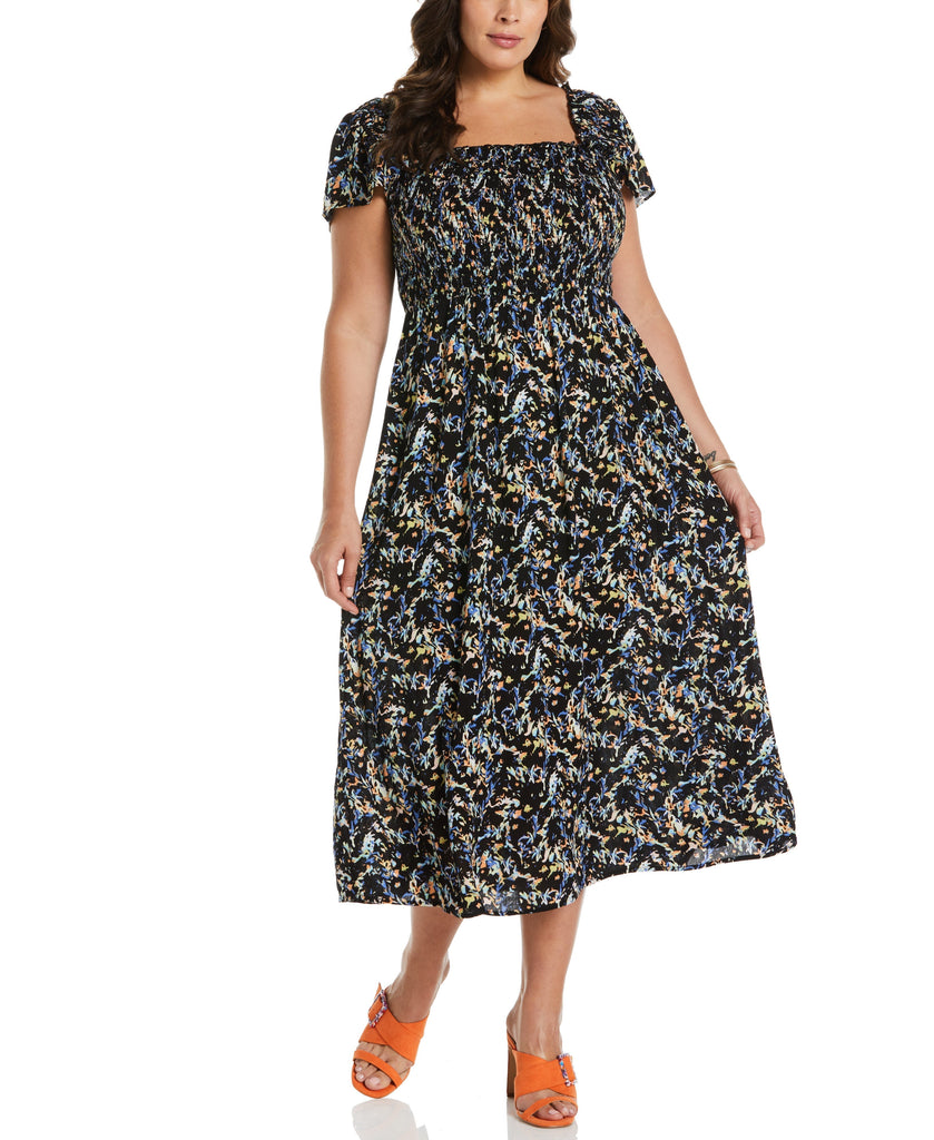 Ella Rafaella Plus Size Smocked Midi Dress - Black