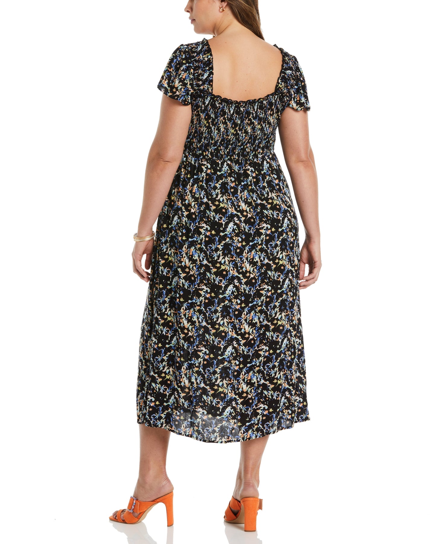 Ella Rafaella Plus Size Smocked Midi Dress - Black - Size 1X Ella Rafaella Plus Size Smocked Midi Dress - Black - Size 1X