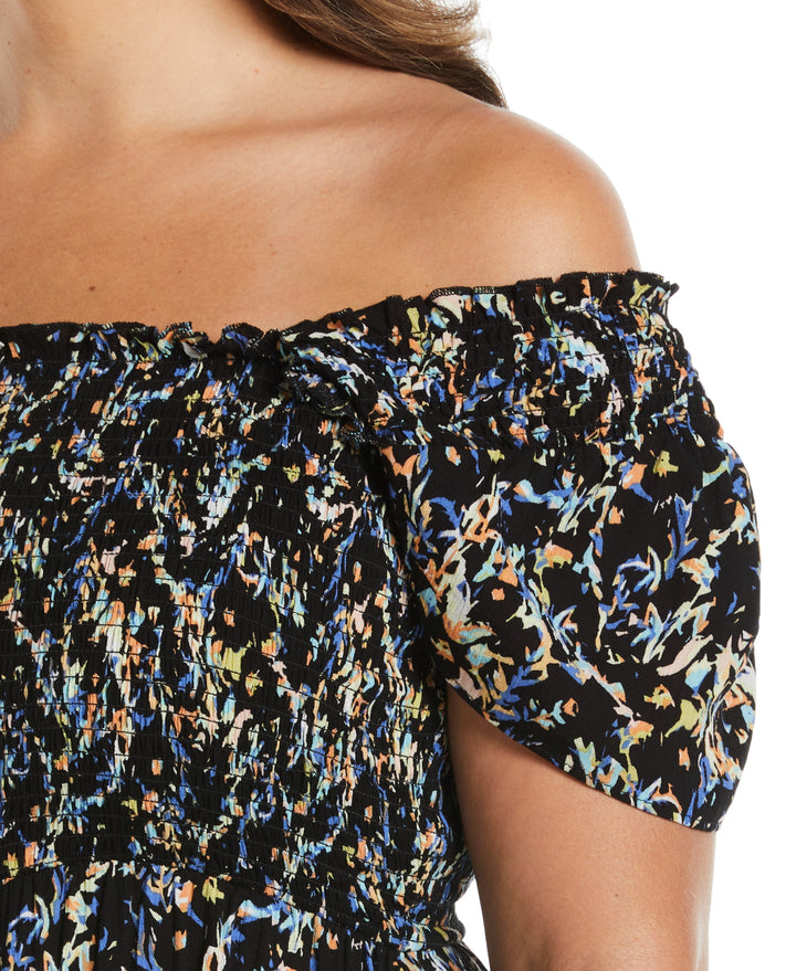 Smocked Midi Dress (Black) 