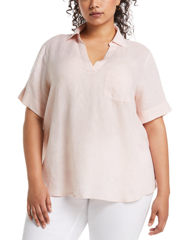 Stripe Split Neck Linen Top (Peach Melba) 