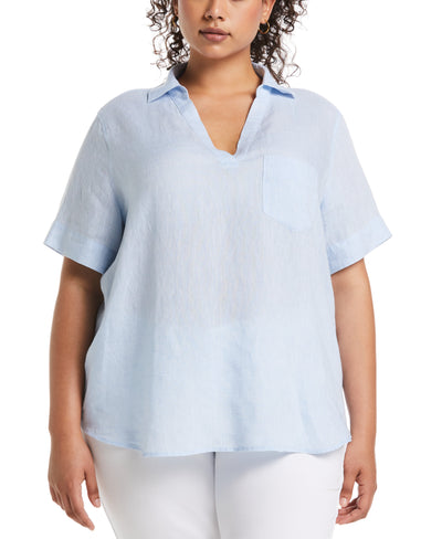 Stripe Split Neck Linen Top (Windsurfer) 